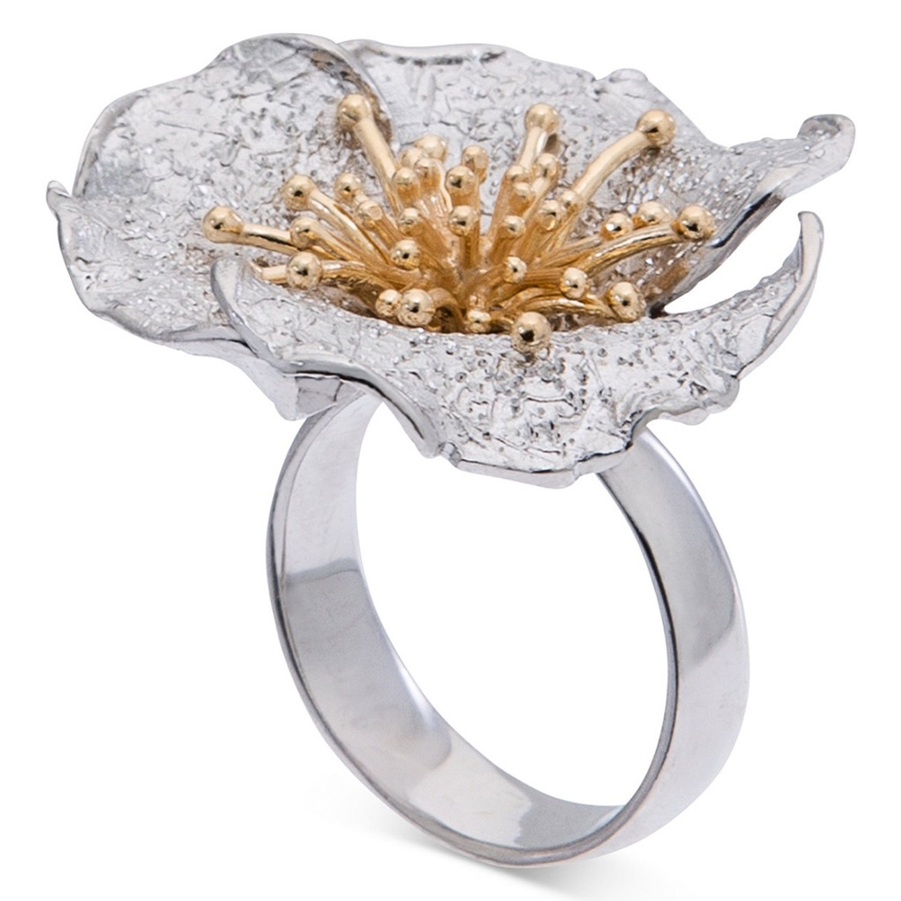 Two-Tone Hibiscus Flower Statement Ring